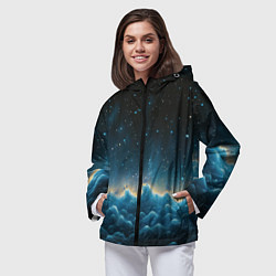 Ветровка с капюшоном женская Облака и черное небо текстура, цвет: 3D-черный — фото 2
