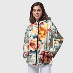 Ветровка с капюшоном женская Паттерн с переплетением цветов, цвет: 3D-черный — фото 2