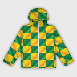 Ветровка с капюшоном женская Желтый и зеленый геометрический паттерн, цвет: 3D-белый
