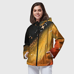 Ветровка с капюшоном женская Черно-оранжевая блестящая текстура, цвет: 3D-черный — фото 2