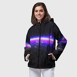Ветровка с капюшоном женская Планета и неоновое свечение, цвет: 3D-черный — фото 2