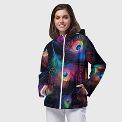 Ветровка с капюшоном женская Павлиньи перья - разные оттенки, цвет: 3D-белый — фото 2