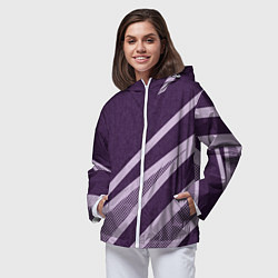 Ветровка с капюшоном женская Фиолетовый абстрактный с полосой, цвет: 3D-белый — фото 2
