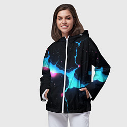 Ветровка с капюшоном женская Голубой разлом в черной текстуре, цвет: 3D-белый — фото 2