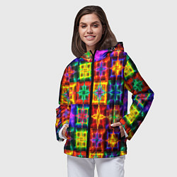Ветровка с капюшоном женская Неоновое стекло абстракция, цвет: 3D-черный — фото 2