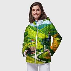 Ветровка с капюшоном женская Русская душа и поле, цвет: 3D-белый — фото 2