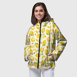 Ветровка с капюшоном женская Сочные лимоны - паттерн, цвет: 3D-черный — фото 2