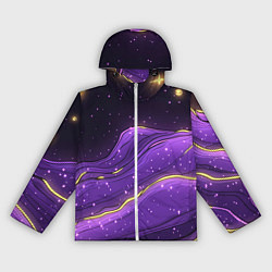 Ветровка с капюшоном женская Фиолетовая текстура с золотыми звездочками, цвет: 3D-белый