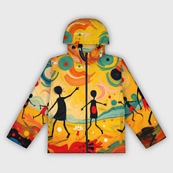 Ветровка с капюшоном женская Радостные солнечные человечки, цвет: 3D-черный