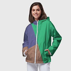Ветровка с капюшоном женская Триада зелёный фиолетовый и коричневый геометричны, цвет: 3D-белый — фото 2