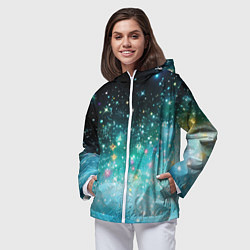 Ветровка с капюшоном женская Бирюзовые блестки фон, цвет: 3D-белый — фото 2