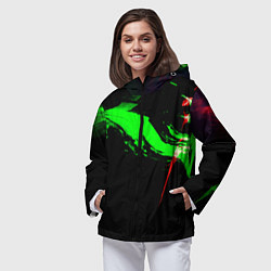 Ветровка с капюшоном женская Color black green red, цвет: 3D-черный — фото 2
