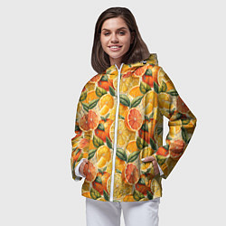 Ветровка с капюшоном женская Апельсиновый фреш сочные дольки, цвет: 3D-белый — фото 2