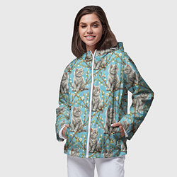 Ветровка с капюшоном женская Пришла весна распустились котики, цвет: 3D-белый — фото 2