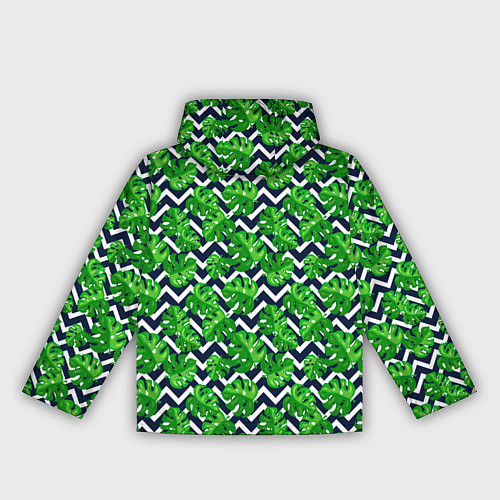 Женская ветровка Летний паттерн в полоску с тропическими листьями / 3D-Черный – фото 2