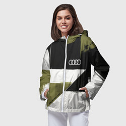 Ветровка с капюшоном женская Ауди логотип, цвет: 3D-белый — фото 2