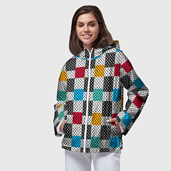 Ветровка с капюшоном женская Узор в горошек пэчворк разноцветный, цвет: 3D-белый — фото 2
