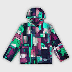 Ветровка с капюшоном женская Абстракция бирюзовый с розовым геометричный, цвет: 3D-черный