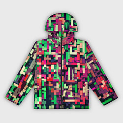Ветровка с капюшоном женская Зелёно-розовый геометричные фигуры, цвет: 3D-черный