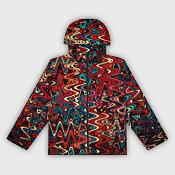 Ветровка с капюшоном женская Искажённые волнистые полосы красно-синий, цвет: 3D-черный