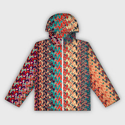 Ветровка с капюшоном женская Красно-синий искажённые полосы узор, цвет: 3D-белый