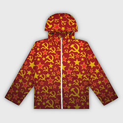 Ветровка с капюшоном женская Серп и молот паттерн, цвет: 3D-белый