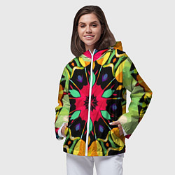 Ветровка с капюшоном женская Салатовый калейдоскоп, цвет: 3D-белый — фото 2