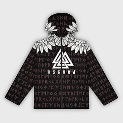 Ветровка с капюшоном женская Асгард на фоне рун и валькнут, цвет: 3D-черный