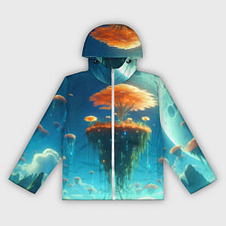 Ветровка с капюшоном женская Сказочное космическое дерево - нейроарт, цвет: 3D-белый