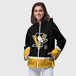 Ветровка с капюшоном женская Питтсбург Пингвинз хоккей, цвет: 3D-белый — фото 2
