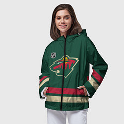 Ветровка с капюшоном женская Миннесота Уайлд хоккей, цвет: 3D-черный — фото 2