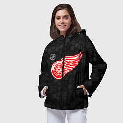 Ветровка с капюшоном женская Детройт Ред Уингз - черные соты, цвет: 3D-черный — фото 2