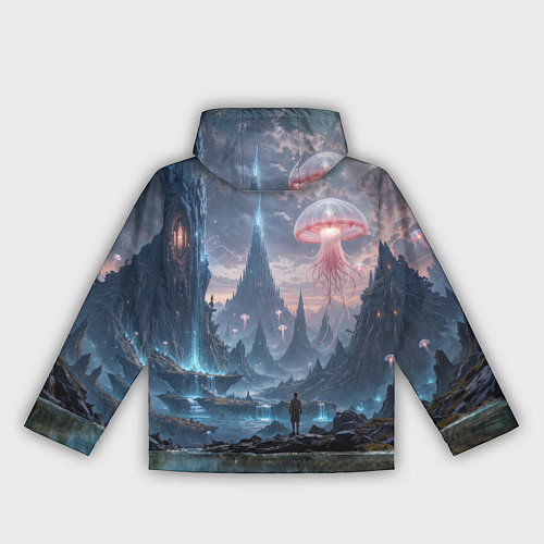 Женская ветровка Фантастический мир с медузами и озеро у гор / 3D-Черный – фото 2