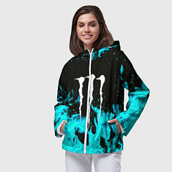 Ветровка с капюшоном женская Monster energy голубой огонь, цвет: 3D-белый — фото 2