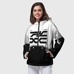 Ветровка с капюшоном женская Кибер текстура - черно белая, цвет: 3D-черный — фото 2