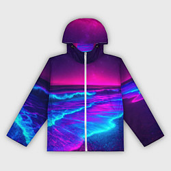 Ветровка с капюшоном женская Неоновое море - ночные волны, цвет: 3D-белый