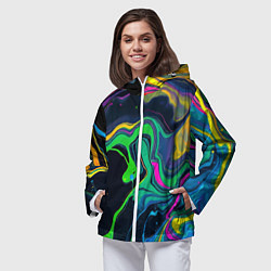 Ветровка с капюшоном женская Разводы и переливы разноцветной краски, цвет: 3D-белый — фото 2