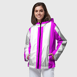 Ветровка с капюшоном женская Color white pink lines, цвет: 3D-черный — фото 2