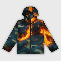 Ветровка с капюшоном женская Огонь на камуфляжной ткани, цвет: 3D-черный