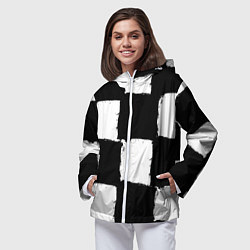 Ветровка с капюшоном женская Черные квадраты в виде шахматной доски, цвет: 3D-белый — фото 2