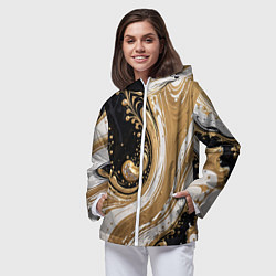 Ветровка с капюшоном женская Черный агат и жидкое золото, цвет: 3D-белый — фото 2
