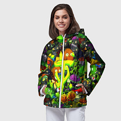 Ветровка с капюшоном женская Растения против зомби x Дум лого, цвет: 3D-белый — фото 2