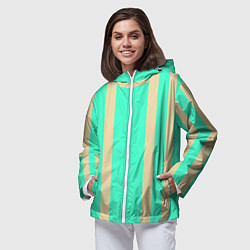 Ветровка с капюшоном женская Color blue beige stripes, цвет: 3D-белый — фото 2