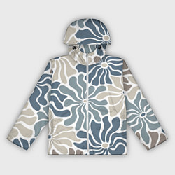 Ветровка с капюшоном женская Цветы blue and beige pattern, цвет: 3D-белый