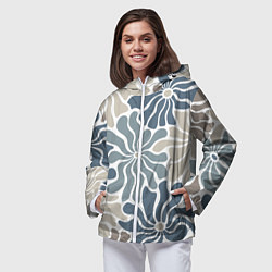 Ветровка с капюшоном женская Цветы blue and beige pattern, цвет: 3D-белый — фото 2