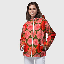 Ветровка с капюшоном женская Цветочная поляна паттерн, цвет: 3D-белый — фото 2