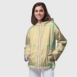 Ветровка с капюшоном женская Color beige green stripes, цвет: 3D-белый — фото 2