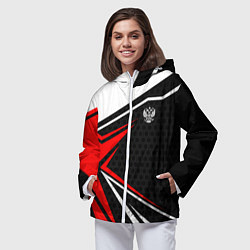 Ветровка с капюшоном женская Герб России - красный спортивный, цвет: 3D-белый — фото 2