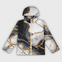 Ветровка с капюшоном женская Мрамор белый и черный с золотом, цвет: 3D-белый