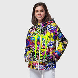 Ветровка с капюшоном женская Monster energy бренды стикеры, цвет: 3D-белый — фото 2